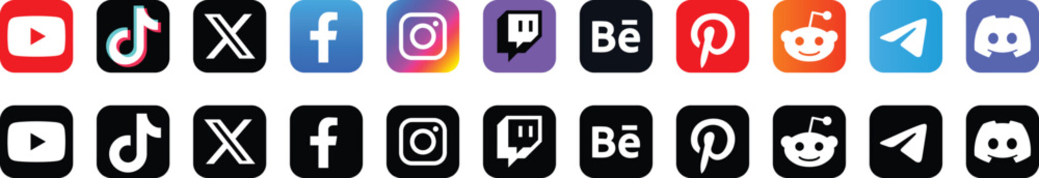 social media logos, icon set 2026, facebook, messenger, tiktok, instagrsm, youtube, snapchat, whatsapp, pinterest, linkedin, zoom, behance, talk, netflix. illustrative editorial conteny.eps10