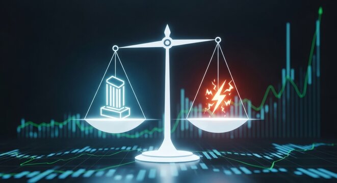 Balancing tradition and innovation on financial markets, symbolizing progress and disruption against a backdrop of dynamic stock charts - Powered by Adobe