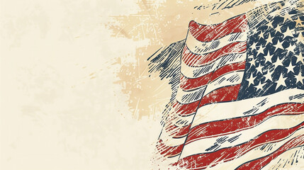 Hand-drawn american flag with a vintage and textured background for patriotic events