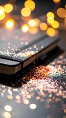 Close-up of a notebook with glitter
