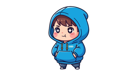 Cute Cartoon Boy with Brown Hair Wearing a Blue Hoodie.