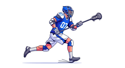 Obraz premium Lacrosse Player in Blue Uniform Running with Stick.