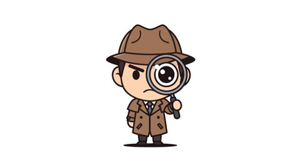 Cute Cartoon Detective Character with Magnifying Glass and Trench Coat.