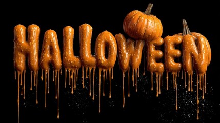 halloween dripping text with pumpkins  spooky graphic  text design