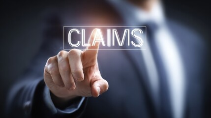 business man pointing to transparent board with text claims no logos no brands ar 169