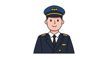 Cartoon Pilot in Uniform with Wings Emblem.