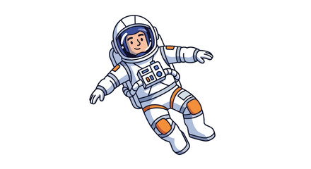 Cartoon Astronaut Floating in Space Suit with Helmet and Orange Knee Pads.