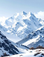 Obraz premium Snowy mountain range, vibrant whites and cool blues