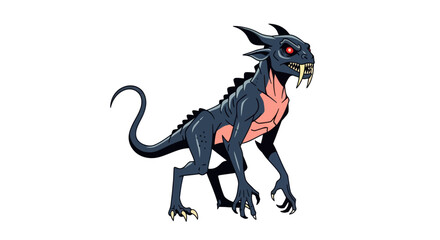Cartoonish Blue Monster with Red Eyes and Sharp Teeth.