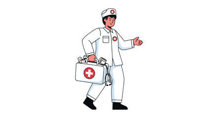 Cartoon Nurse with First Aid Kit and Stethoscope Ready to Help.