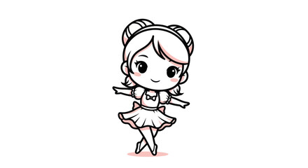 Cute Cartoon Ballerina Girl with Bun Hairstyle and Tutu.