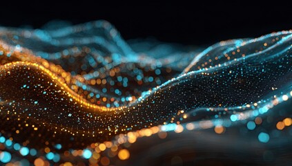 Abstract digital landscape of glowing particles