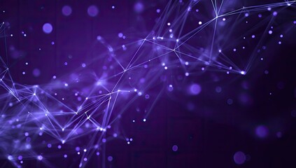 Abstract network of interconnected points and lines.  A deep purple backdrop with faint light purple particles