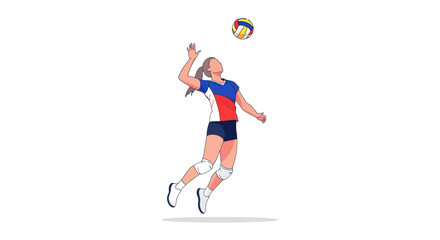 Female Volleyball Player Spiking the Ball in Mid-Air Ready to Strike.