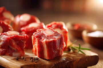 Raw oxtail cuts: rich, flavorful meat ready for slow cooking or braising.