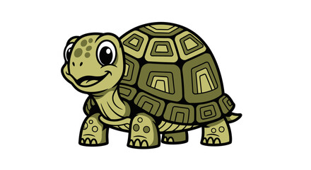 Cartoon Turtle with Green Shell and Smiling Face.