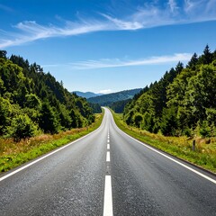 Naklejka premium Scenic highway through lush green forest landscape