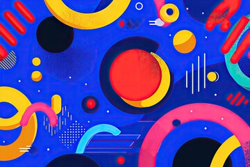 Vibrant abstract shapes on a dark blue background