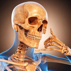 Glowing skeleton with devil smile making call me back gesture. Phone Call Gesture.
