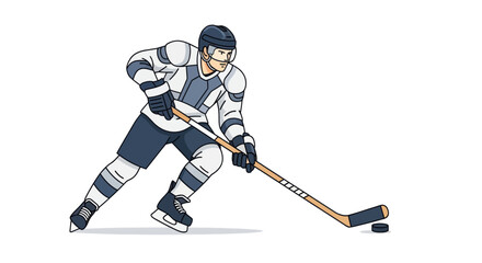Obraz premium Ice Hockey Player in Action with Stick and Puck.