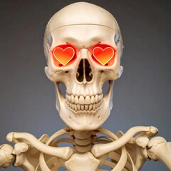 Skeleton In Love. Still life photography with human skull in Love.