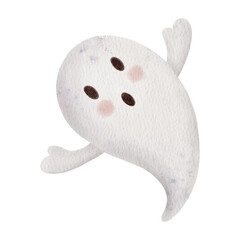 Cute spooky ghost making boo. Hand drawn Watercolor Children's scary character isolated on a background. Halloween phantom, October holiday mood. For kids party invitations, decorations, posters and