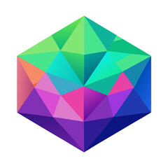 Abstract geometric crystal shape with gradient colors isolated on transparent background