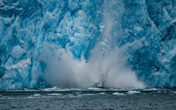 Capturing the explosion of water as ice sheets calve off the Aialak Glacier