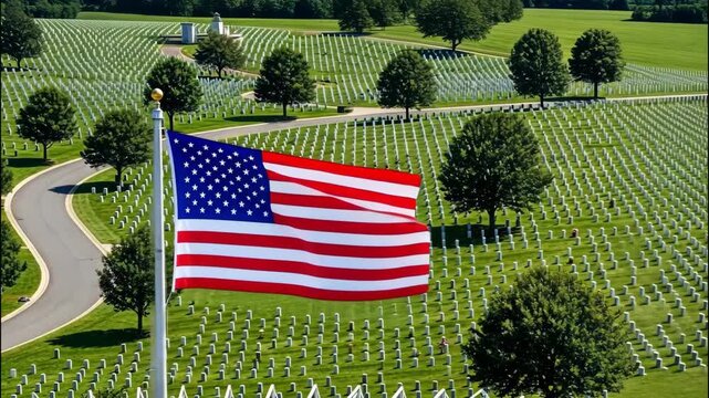 The american flag waves in the wind at arlington national cemetery, a military cemetery in arlington county, virginia, united states ai generated vedio