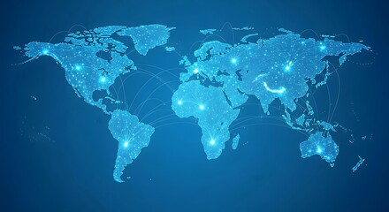 Obraz premium Digital world map with glowing connections and data points