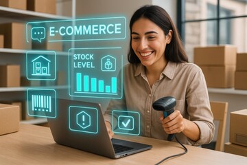 E-commerce management action office location digital content type product environment engaging viewpoint inventory concept