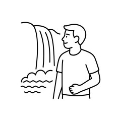line icon man standing near a waterfall vector on a white background
Vector line icon on a white background
