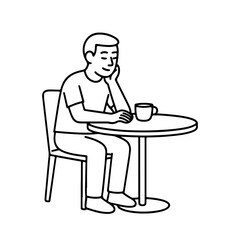 line icon man sitting at a table in a cafe vector on a white background
Vector line icon on a white background