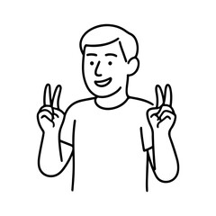 line icon person making quotation marks with his fingers vector on a white background.
Vector line icon on a white background