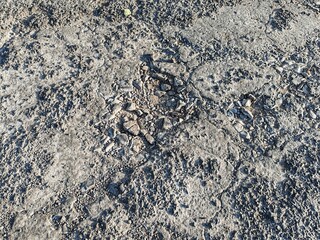 Cracks and small potholes on the asphalt caused by bad weather, traffic and poor maintenance