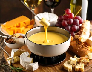 Cheese fondue with assorted cheeses and bread