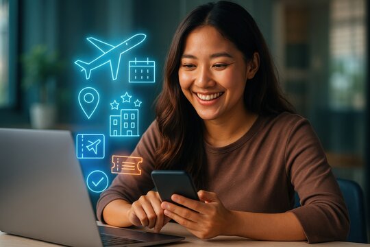 Digital travel planning home office online activity modern environment engaging viewpoint convenience of technology