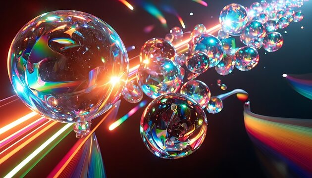 Rainbow glass spheres in neon — abstract light and movement - Powered by Adobe