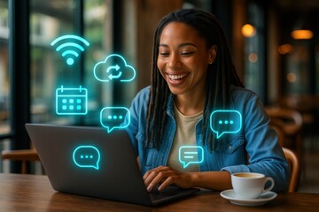 Engaging remote work strategies home office digital interaction modern workspace casual atmosphere technology integration for enhanced productivity