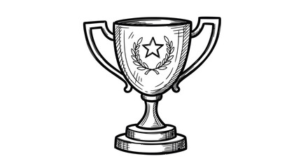 Hand-drawn sketch of a classic winners trophy cup with a star and laurel wreath emblem.