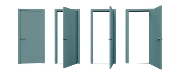Green Modern Interior Door Set with Different Opening Angles – 3D Render and Mockup Template
