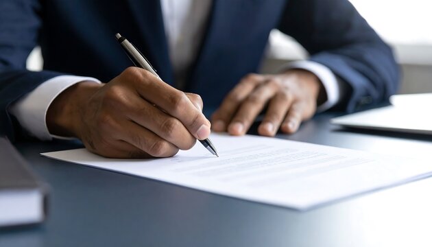 Close-up of person signing document
