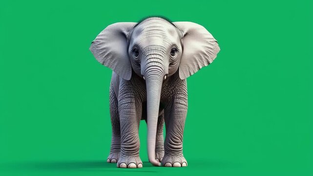 Baby-Elefant auf gr&uuml;nem Chroma Key Hintergrund &ndash; isoliertes Tier-Video f&uuml;r Compositing