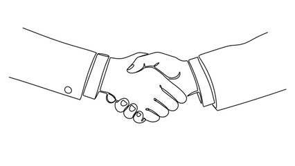 Continuous line art two hands shaking partnership symbolic