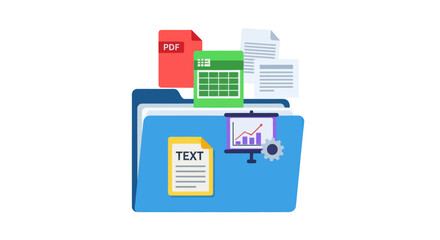 Blue Folder with Assorted Documents and Presentation.