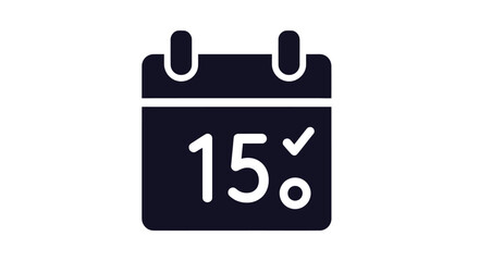 Simple Black Calendar Icon Displaying Date Fifteen with Checkmark.