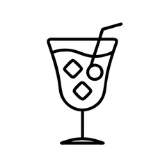 Isolated outline drawing of a refreshing summer cocktail drink with ice cubes and straw vector art