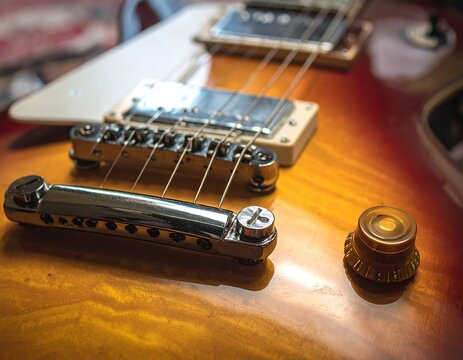 Close-up of a vintage electric guitar
