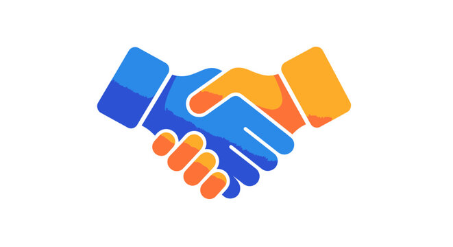 Two stylized hands in a firm handshake symbolizing agreement and partnership. - Powered by Adobe
