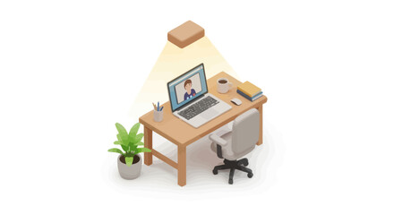 Isometric View of a Home Office Desk with Laptop.